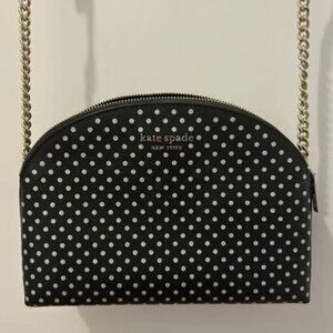 Kate Spade Dome Crossbody, Black with Silver Polka Dots, Double Zipper Pocket